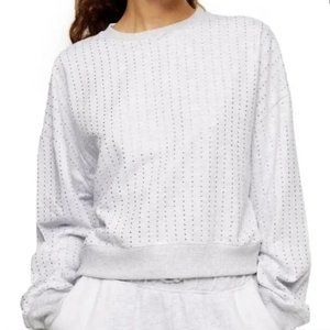 Topshop Diamante Crew Sweatshirt Crystal Embellished Light Grey Size Medium 8/10